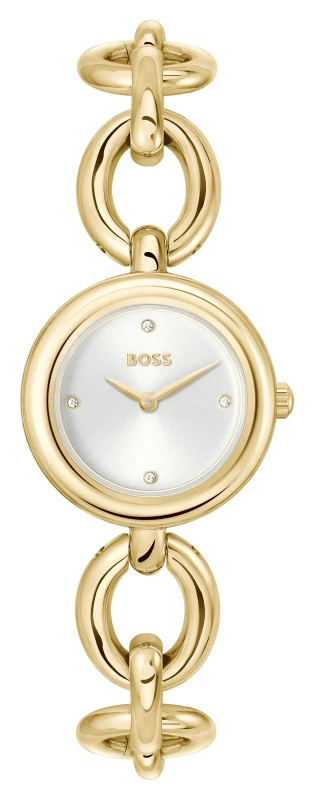 Image of BOSS 1502792 Live Chain Link (28mm) Silver Dial / Gold PVD Watch