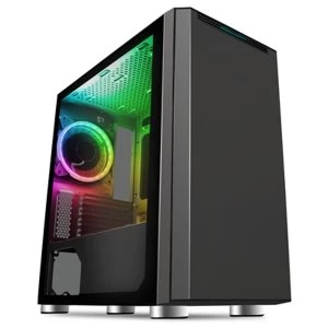 Image of CiT Omega Micro Tower 1 x USB 3.0 / 2 x USB 2.0 Tempered Glass Side Window Panel Black Case with Addressable RGB LED Fan
