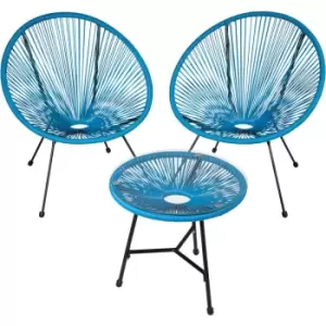 Image of Tectake - Bistro set Santana 2 Chairs, 1 Table - round table and chairs, glass table and chairs, table and 2 chairs - blue - blue