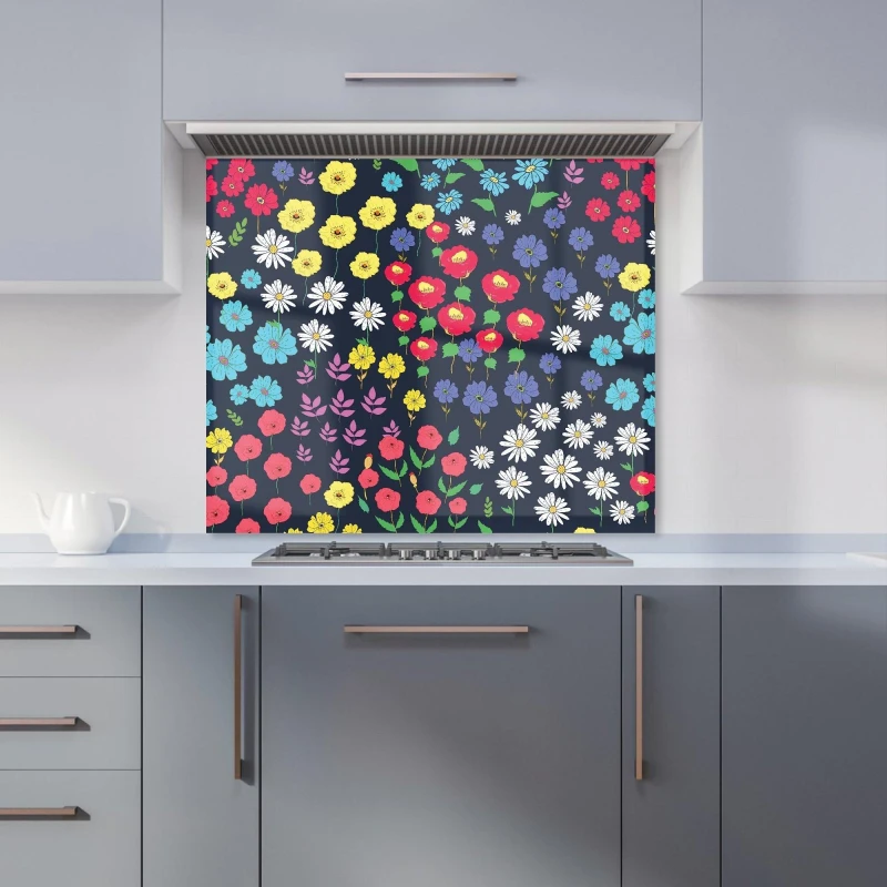 Image of Warren Reed - Designer Multicoloured Flower Pattern Kitchen Splashback in Red Size: 900mm x 750mm Red Unisex 900mm x 750mm