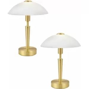 Image of 2 pack Table Lamp Brass Matt Touch on & off Shade White Satinized Glass E14 60W