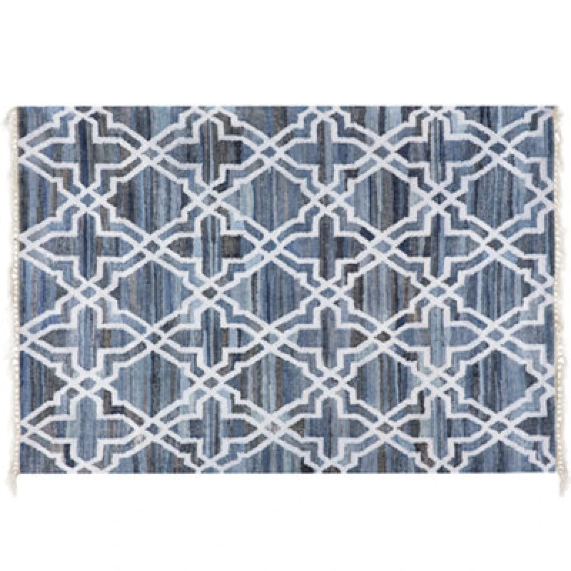 Image of Beliani Rug Adiyaman Blue 140 X 200 Cm Cotton