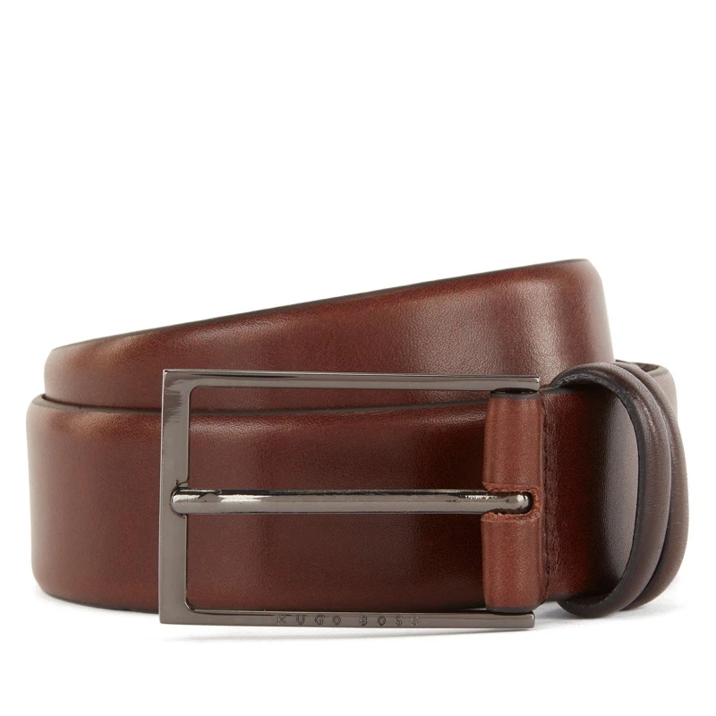 Image of Boss Mens Carmello Leather Belt Dark Brown male 30R (80cm)