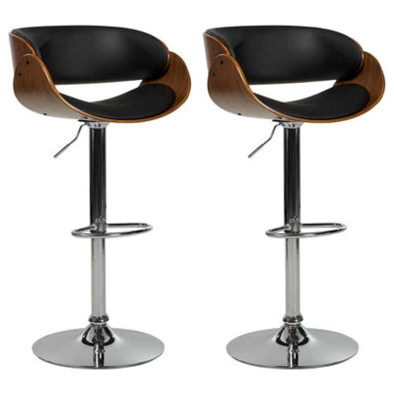 Image of Beliani Set Of 2 Bar Chairs Baku Faux Leather Swivel Black