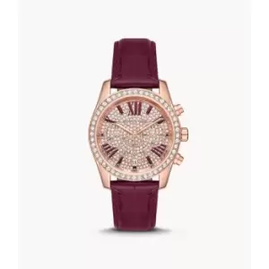 Image of Michael Kors Womens Lexington Lux Chronograph Berry Croco Leather Watch - Red