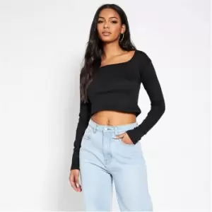 Image of I Saw It First Rib Square Neck Cotton Crop Top - Black