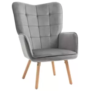 Image of Homcom Modern Accent Chair Velvet Touch Tufted Wingback Armchair Grey