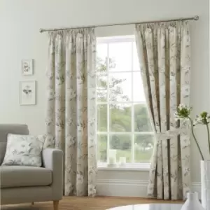 Image of Dreams & Drapes Eve Floral Print 100% Cotton Lined Pencil Pleat Curtains, Natural, 46 x 54 Inch