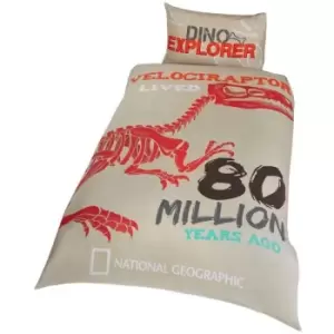 Image of National Geographic Dino Explorer Velociraptor Duvet Set (Single) (Beige/Red) - Beige/Red
