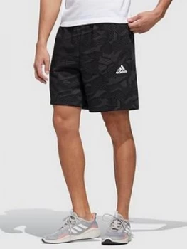 Image of Adidas Essential All-Over Print Shorts - Black