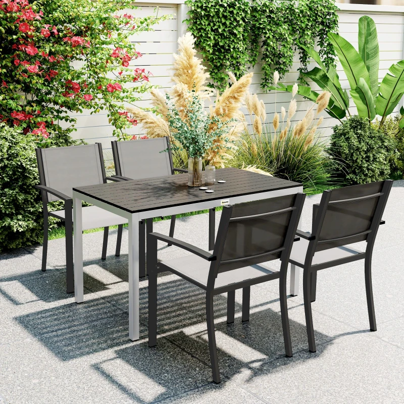Image of Outsunny 120 x 70cm Garden Table for 4-6 with Aluminium Frame, Slatted Top, Black 84G-837V00BK