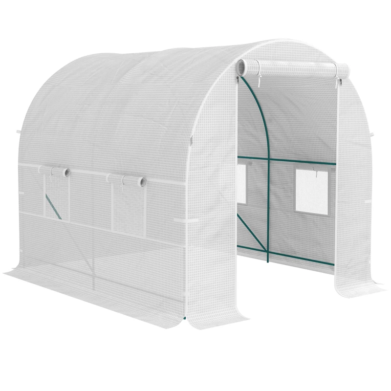 Image of Outsunny Polytunnel Greenhouse Outdoor Grow House Roll Up Door Windows 2x2.5m TJ Hughes White 5061025114788