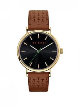 Image of Ted Baker Blue Dial Brown Leather Strap Watch, One Colour, Men