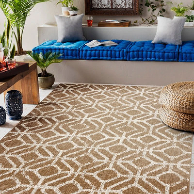 Image of RugsX Carpet Flat 48957265 Geometric Rhombus Natural Beige String 80X150 Cm