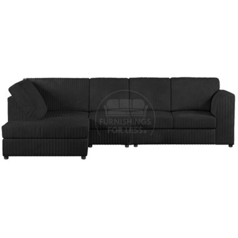 Image of Furnishings For Less UK Luxor Black Jumbo Cord Large 5 Seater Corner Sofa Long Left Hand Facing - Full Back