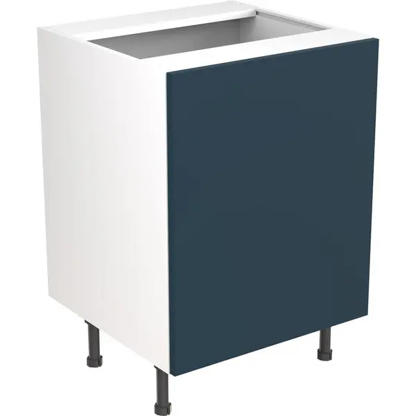 Image of Kitchen Kit Flatpack Slab Kitchen Cabinet Base Sink Unit Ultra Matt 600mm in Indigo Blue MFC