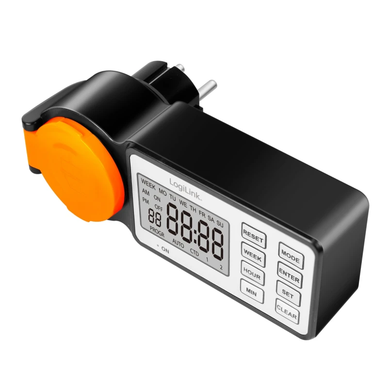 Image of LogiLink ET0016 electrical timer Black. Orange Daily/Weekly timer