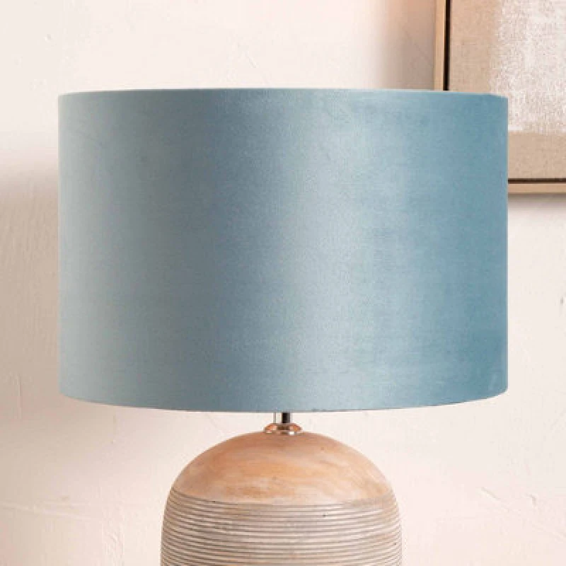 Image of Pacific Lifestyle 35Cm Duck Egg Velvet Cylinder Lampshade Soft Blue Table Lamp Shade