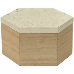 Image of Premier Housewares - Beige Small Terrazzo Effect Trinket Box Wooden Jewellery Box Display Case Small Storage Case Accessory Storage Hexagonal Shape
