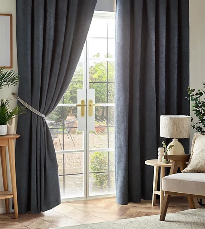 Image of Chenille Triple Woven Ready Made Blackout Curtains Charcoal