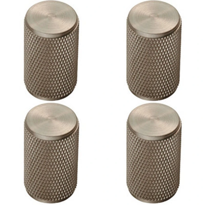 Image of Loops 4x Knurled Cylindrical Cupboard Door Knob 18mm Dia Satin Nickel Cabinet Handle Metallics unisex