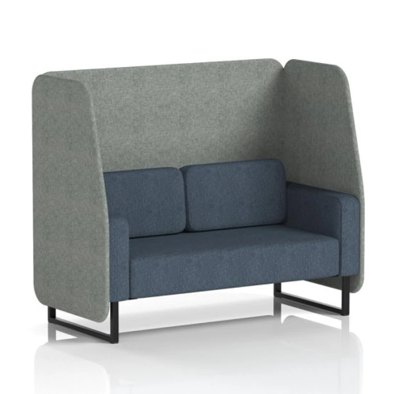 Image of Brixworth 2 Seater Open Office Booth with Black Legs in Rivet Fabric - Prime Panels and Crucible Sofa