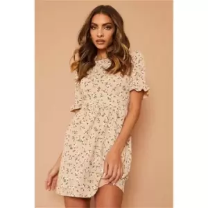 Image of I Saw It First Stone Jersey Ditsy Printed Smock Dress - Brown