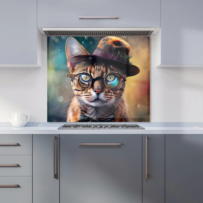 Image of Warren Reed - Designer Bengal Cat Face With Splashart Kitchen Splashback Size: 600mm x 600mm Multicolor Unisex 600mm x 600mm