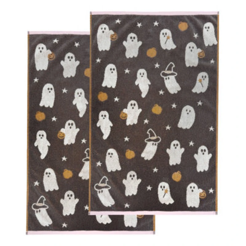 Image of Allure Bath Fashions Luxury Pair Of Ghosties Halloween Hand Towels - 100% Cotton Spooky Tea Towels