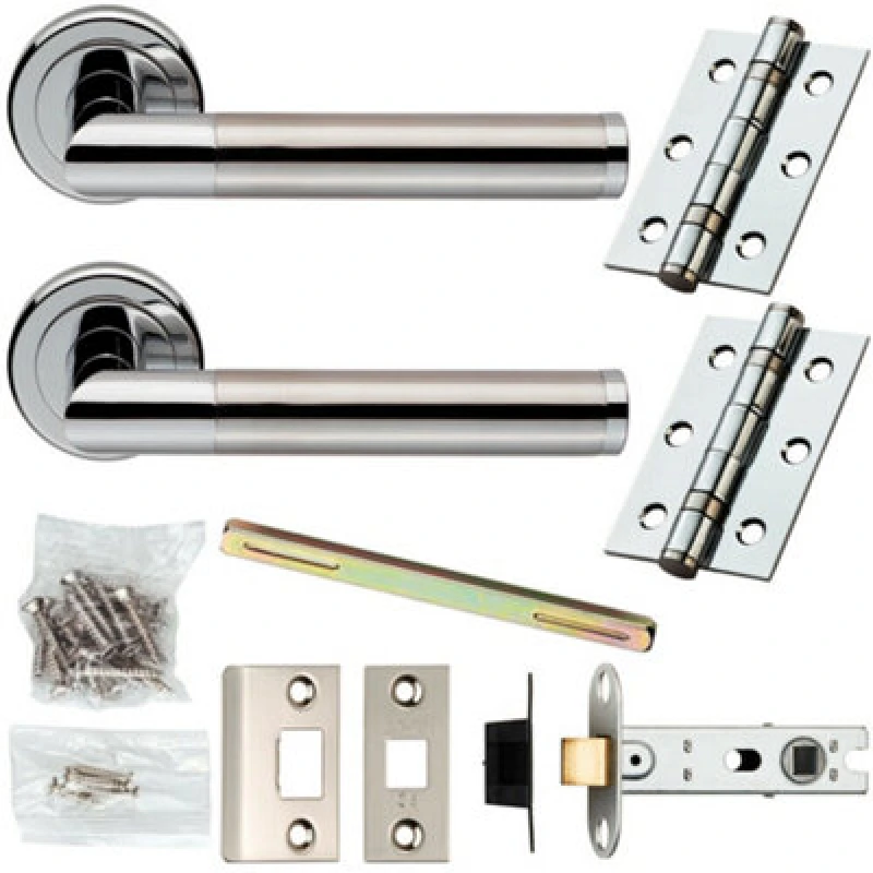 Image of Loops Door Handle & Latch Pack Chrome & Satin Nickel Straight Screwless Round Rose Metallics