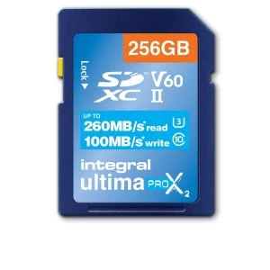 Image of Integral 256GB SD Card UHS II SDXC UHS 2 U3 Cl10 V60 Up To R 260 W 100 Mbs