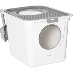 Image of Pawhut Cat Litter Box With Front Entrance And Top Exit - White