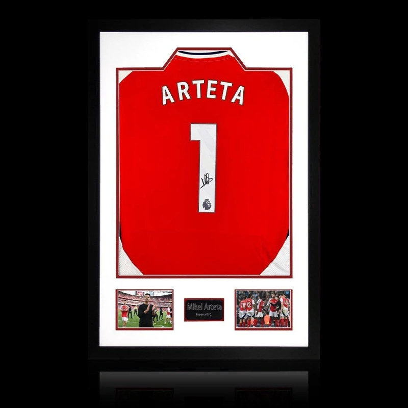 Image of The Fan Cave Mikel Arteta Signed Arsenal Shirt Premium Frame Red unisex 850x600mm