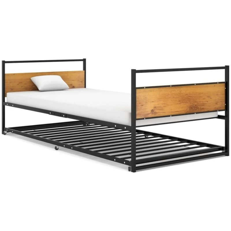 Image of VIDAXL Pull-out Bed Frame without Mattress Black Metal 90x200cm Vidaxl 8720286195505