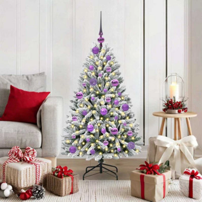 Image of vidaXL Artificial Christmas Tree with Lilac Balls Green and White 120cm PVC and Metal, Green 3395736