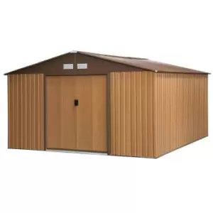 Image of Outsunny 13' x 11 Metal Double Door Apex Storage Shed - Brown