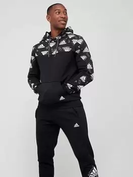 Image of adidas Fleece Graphic Hoodie - Black, Size S, Men