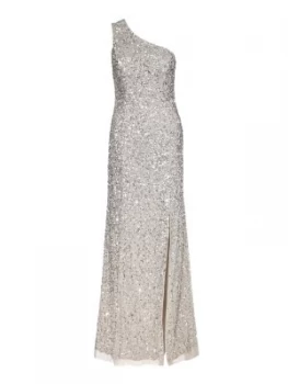 Image of Adrianna Papell One Shoulder Gown Silver