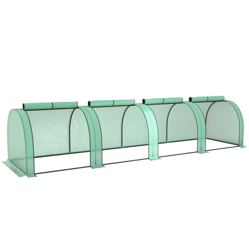 Image of Outsunny Tunnel Greenhouse Steel Frame for Garden w/ Zipper Doors, Green 845-234V03GN