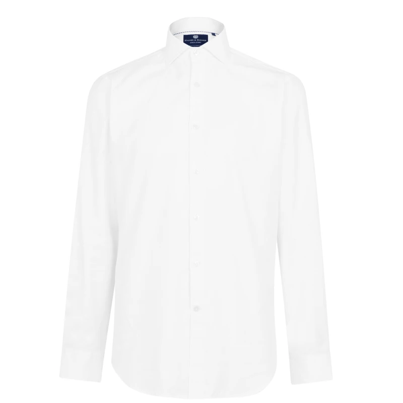 Image of Haines and Bonner Frederick Tailored Fit Cutaway Collar Cotton Twill Shirt - White White 37