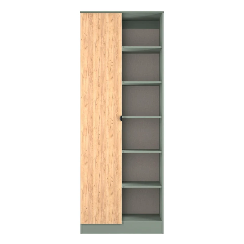 Image of Welcome Furniture Ready Assembled Bora 1 Door Open Shelf Double Wardrobe, Green BOP055GCRG