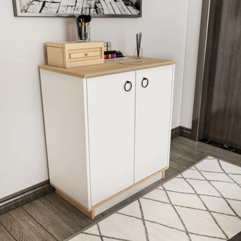 Image of Decorotika Nuanse Door Cabinet Accent Chest White And Sapphire-Oak
