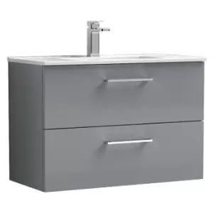Image of Arno Gloss Cloud Grey 800mm Wall Hung 2 Drawer Vanity Unit with 18mm Profile Basin - ARN1326B - Cloud Grey - Nuie