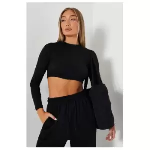 Image of I Saw It First Cotton Rib Long Sleeve Crop Top - Black