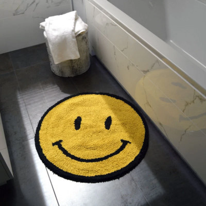 Image of Mooky Mats Smiley Face Reversible Bath Mat Yellow unisex