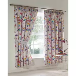 Image of Portfolio Home Kids Club Sketch Children Summer Party Pair Of Lined Curtains (66 X 72") With Matching Tie Backs Multi-coloured