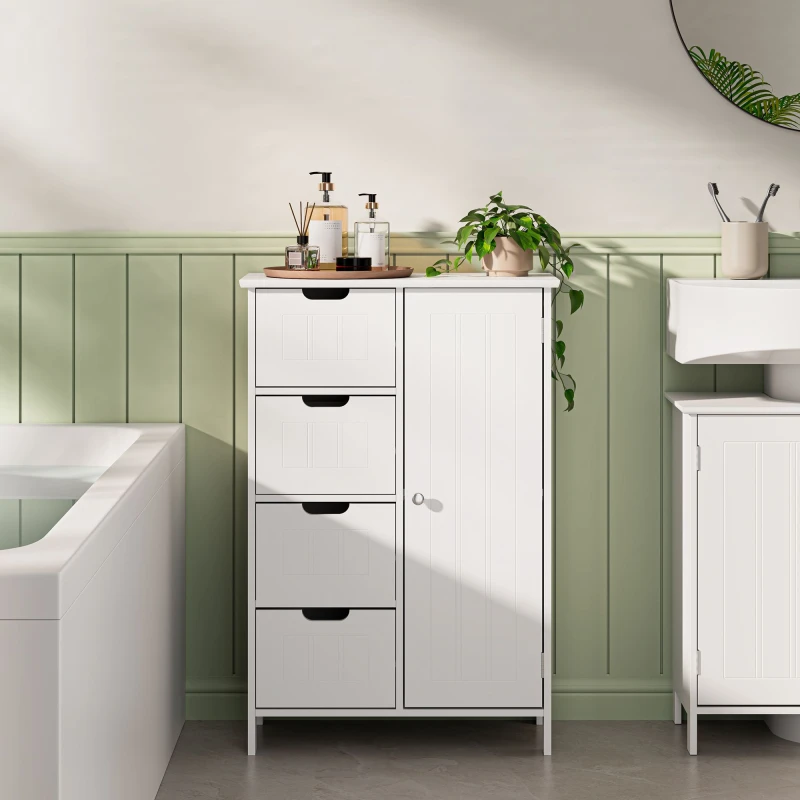 Image of VonHaus Freestanding with 4 Drawer Bathroom Storage Cabinet White