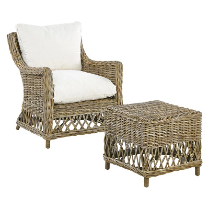 Image of Beliani Garden Armchair Ribolla With Footstool Rattan Natural