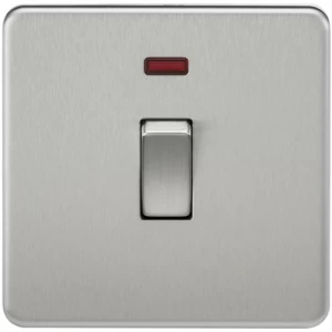Image of KnightsBridge 20A 1G DP 230V Screwless Brushed Chrome Electric Wall Plate Switch with Neon