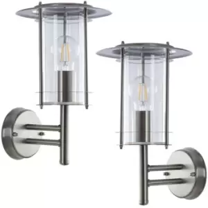 Image of 2 PACK IP44 Outdoor Wall Light Stainless Steel Lantern Glass Round Outdoor Lamp